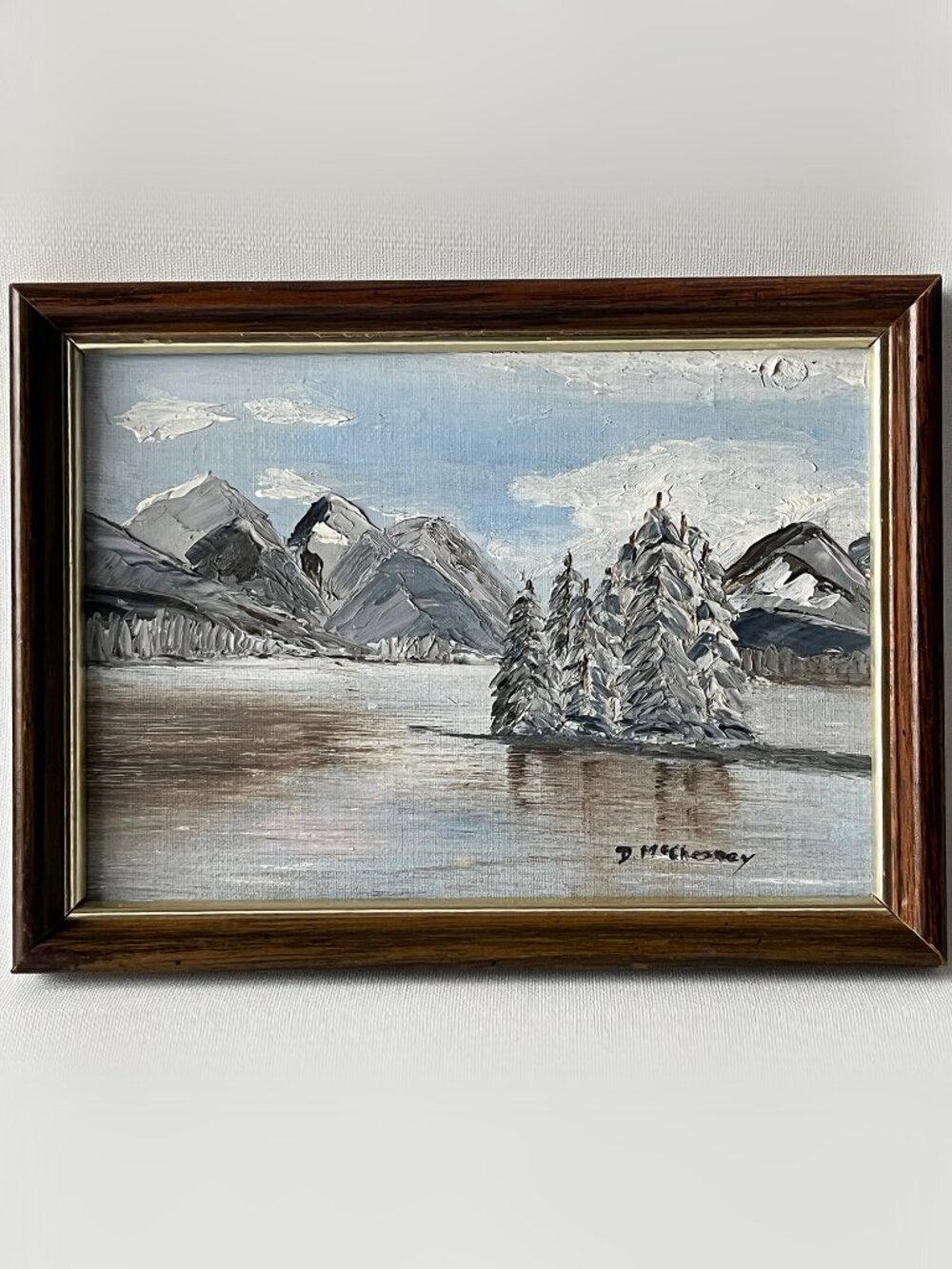 Vintage Original Oil Painting Winter Landscape Rustic Wall Art Signed Framed